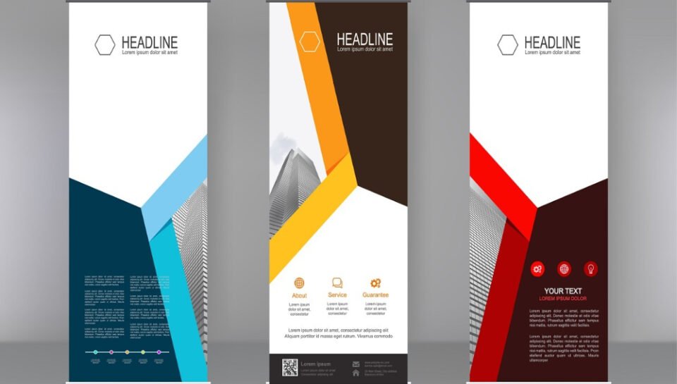 Detail the process of designing a banner for an event. Hello InTech