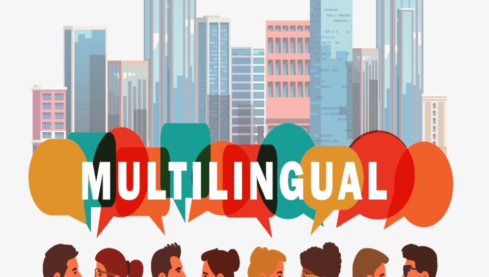 Detail the considerations for multilingual brochure design. Hello InTech